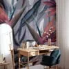 Dark Themed Birds Of Paradise Tropical Wallpaper, Sleek Abstract Botanical Peel & Stick Wall Mural