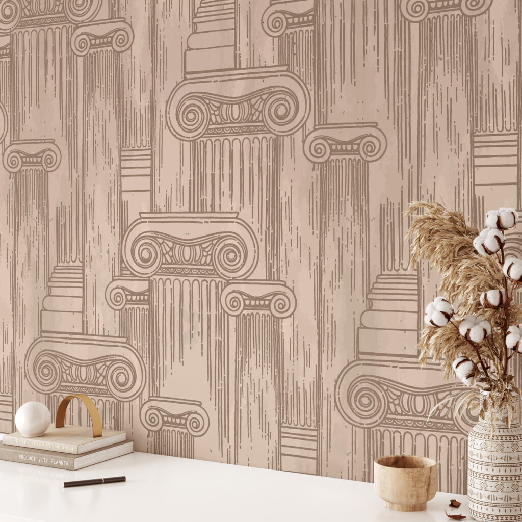 Greek Wall Texture Illustration Wallpaper, Retro Column Pattern Peel & Stick Wall Mural