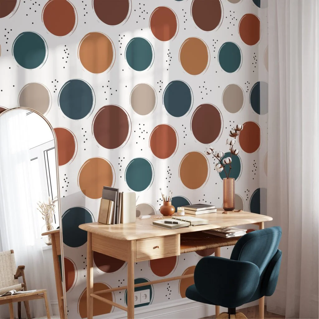 Abstract Pantone Colors Circles Design Illustration Wallpaper, Earthy Toned Circular Pattern Peel & Stick Wall Mural