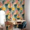 Tropical Abstract Flat Art Monstera Leaves Illustration Wallpaper, Whimsical Tropical Foliage Peel & Stick Wall Mural