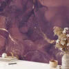 Shades of Purple And Gold Marble Ink Art Wallpaper, Abstract Gold Vein Peel & Stick Wall Mural