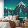 Pixel Art Snowy Mountains And Trees Wallpaper, Pixelated Mountain Peaks Peel & Stick Wall Mural