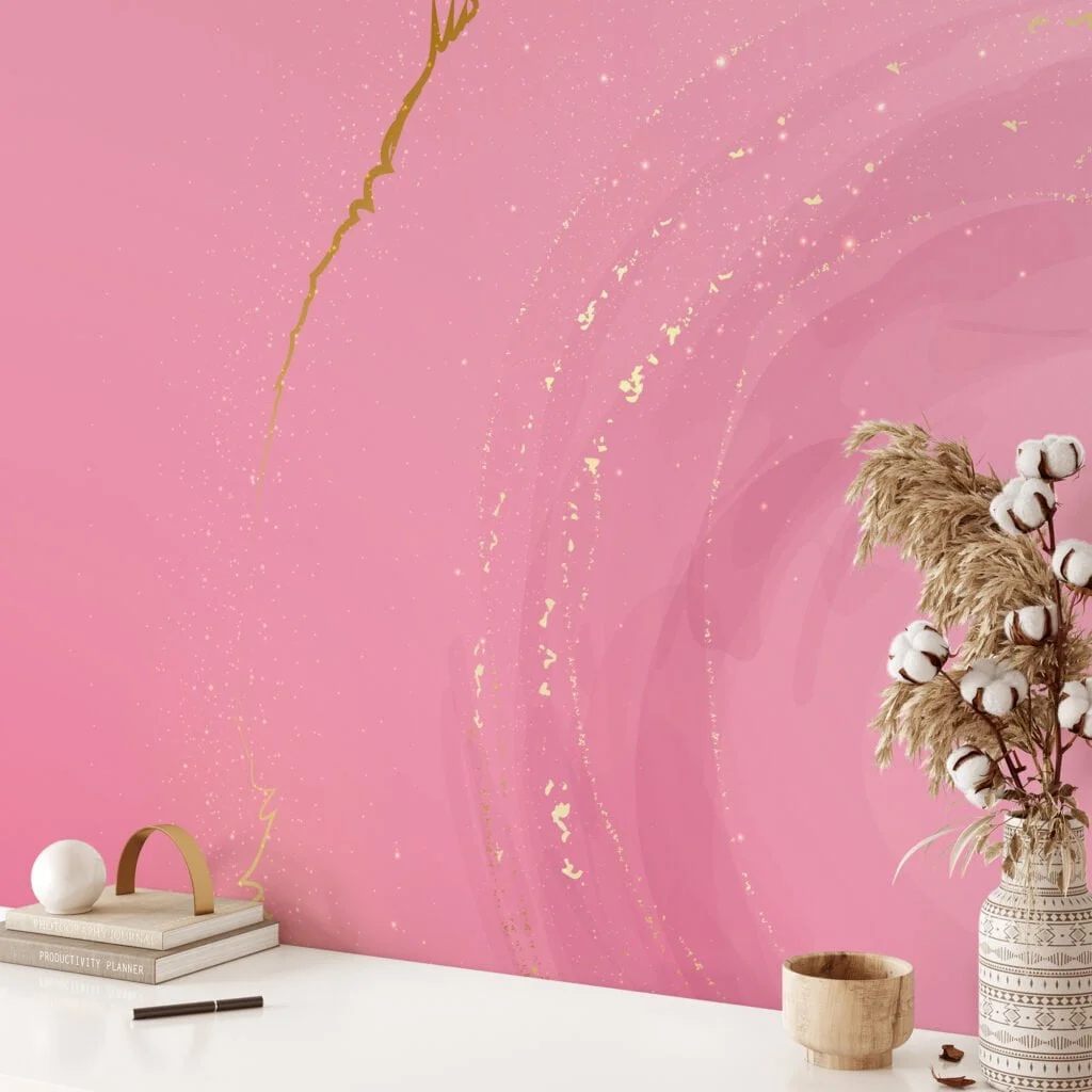 Large Pink Wallpaper With a Centered Circle Design, Abstract Cosmic Pink Swirl Peel & Stick Wall Mural