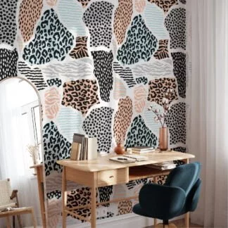 Abstract Leopard Print Illustration Wallpaper, Animal Monochrome & Brown Wall Design Peel & Stick Wall Mural