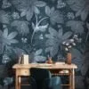 Abstract Floral Illustration Wallpaper, Winter Blooms Line Art Peel & Stick Wall Mural