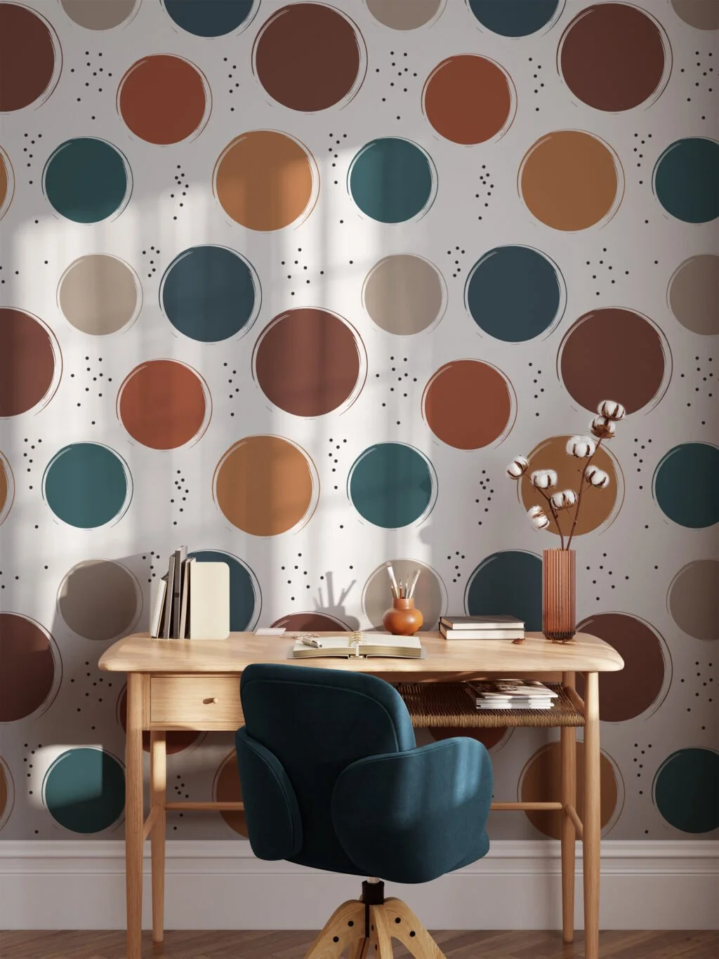 Abstract Pantone Colors Circles Design Illustration Wallpaper, Earthy Toned Circular Pattern Peel & Stick Wall Mural