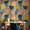 Tropical Abstract Flat Art Monstera Leaves Illustration Wallpaper, Whimsical Tropical Foliage Peel & Stick Wall Mural
