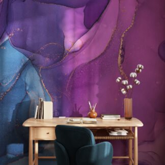 Dark Pink Purple And Blue Alcohol Ink Art Marble Wallpaper, Enchanting Lavender Swirls Peel & Stick Wall Mural