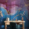 Various Colored Alcohol Ink Art Marble Wallpaper, Sapphire And Amethyst Marble Peel & Stick Wall Mural