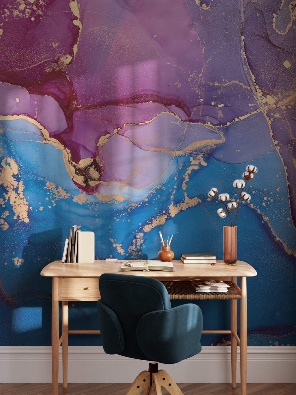 Various Colored Alcohol Ink Art Marble Wallpaper, Sapphire And Amethyst Marble Peel & Stick Wall Mural