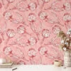 Vintage Floral Line Art Peach Pink Tulips Wallpaper, Delicate Tulip Sketches Peel & Stick Wall Mural