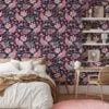 Colorful Folk Art Birds And Flowers Wallpaper, Vintage Pink Birds & Floral Peel & Stick Wall Mural