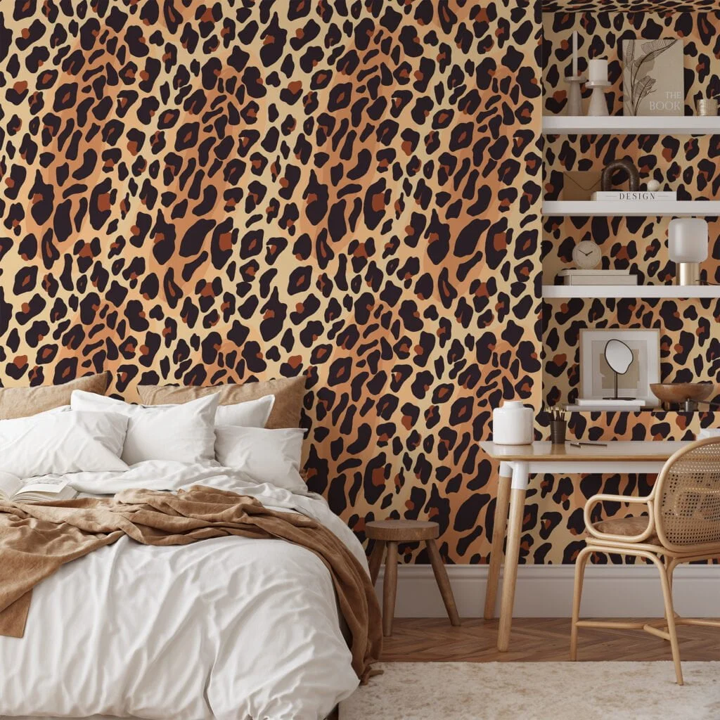 Leopard Skin Print Pattern Illustration Wallpaper, Chic Animal Print Peel & Stick Wall Mural