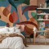 Abstract Colorful Modern Leaves Wallpaper, Modern Organic Shapes Peel & Stick Wall Mural