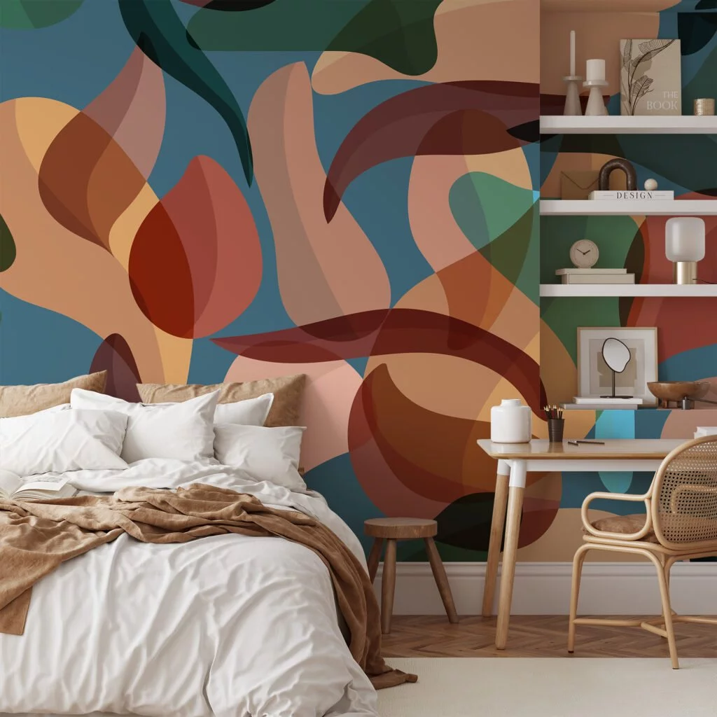 Abstract Colorful Modern Leaves Wallpaper, Modern Organic Shapes Peel & Stick Wall Mural