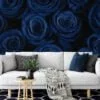 Floral Dark Blue Roses Wallpaper, Midnight Elegant Floral Peel & Stick Wall Mural