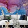 Various Colored Alcohol Ink Art Marble Wallpaper, Sapphire And Amethyst Marble Peel & Stick Wall Mural