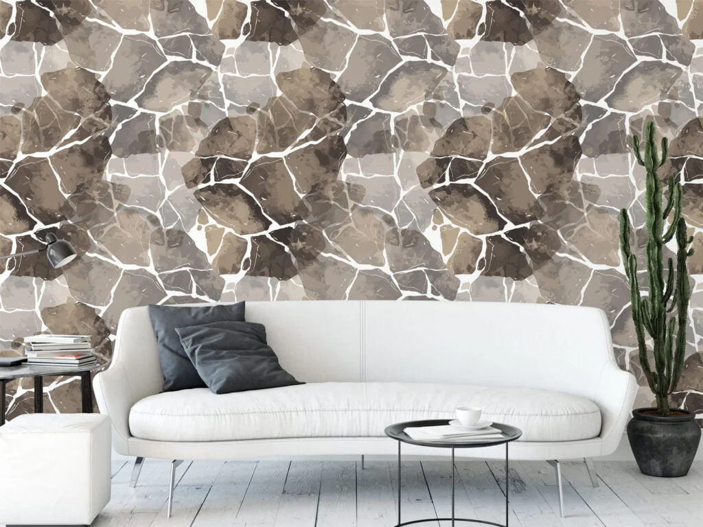 Abstract Cracks Illustration Wallpaper, Elegant Neutral Marble Peel and Stick Wall Mural