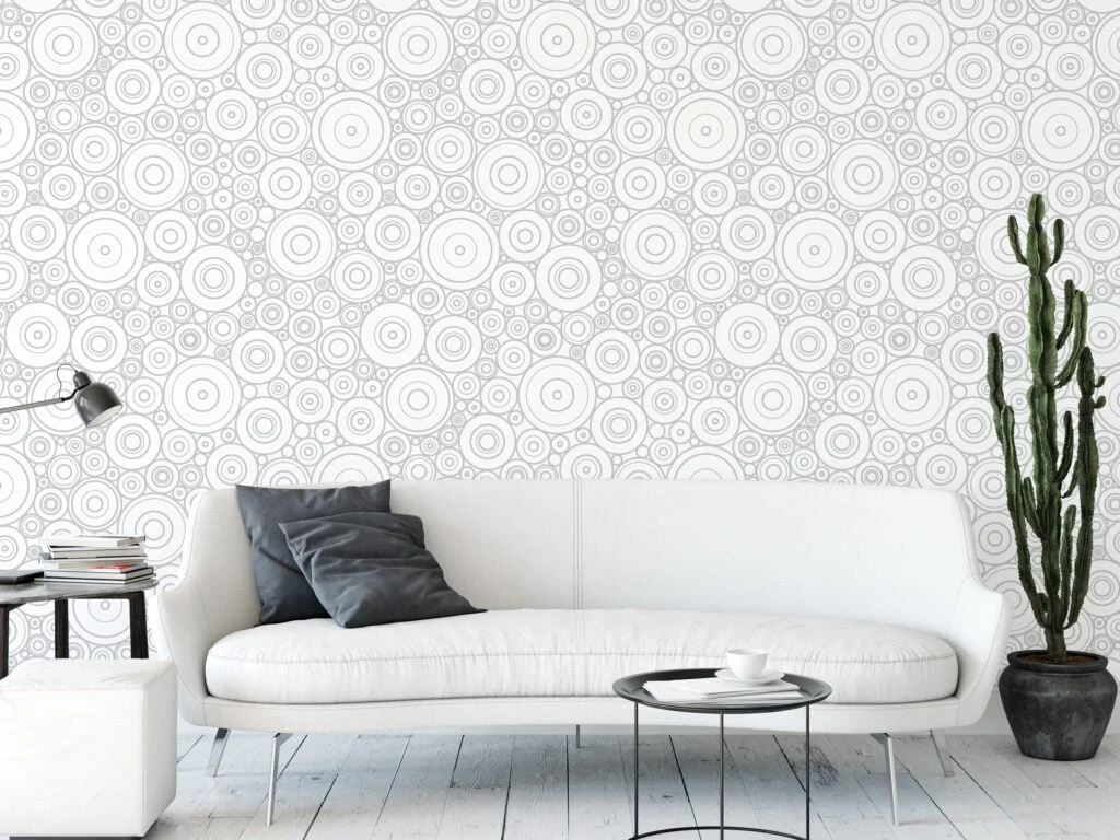 Abstract Grey Circles Design Wallpaper, Monochrome Geometric Circles Peel & Stick Wall Mural