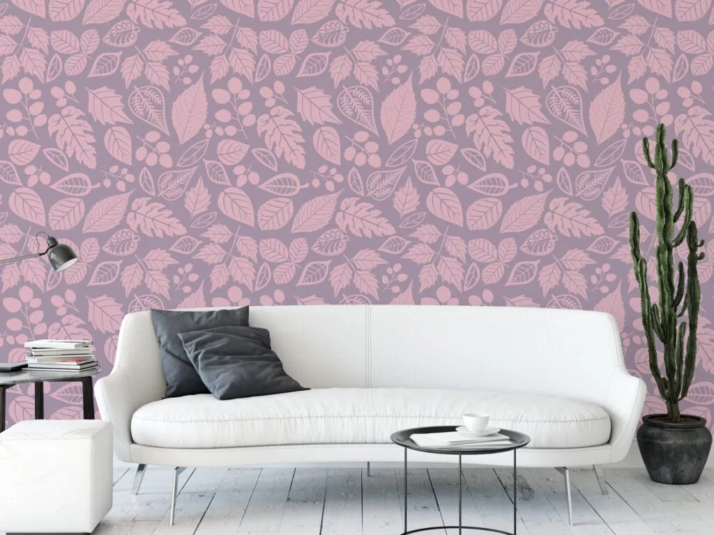 Flat Art Fall Leaves Illustration Wallpaper, Pastel Botanical Elegant Peel & Stick Wall Mural