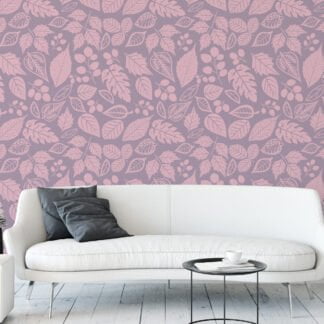 Flat Art Fall Leaves Illustration Wallpaper, Pastel Botanical Elegant Peel & Stick Wall Mural