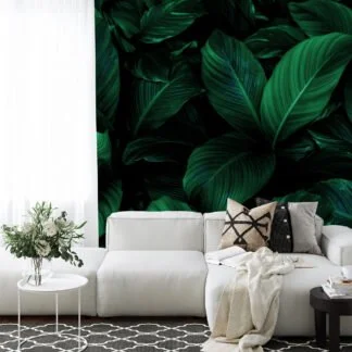 Tropical Dark Themed Cannifolium Plant Leaves Wallpaper, Mystical Tropical Peel & Stick Wall Mural