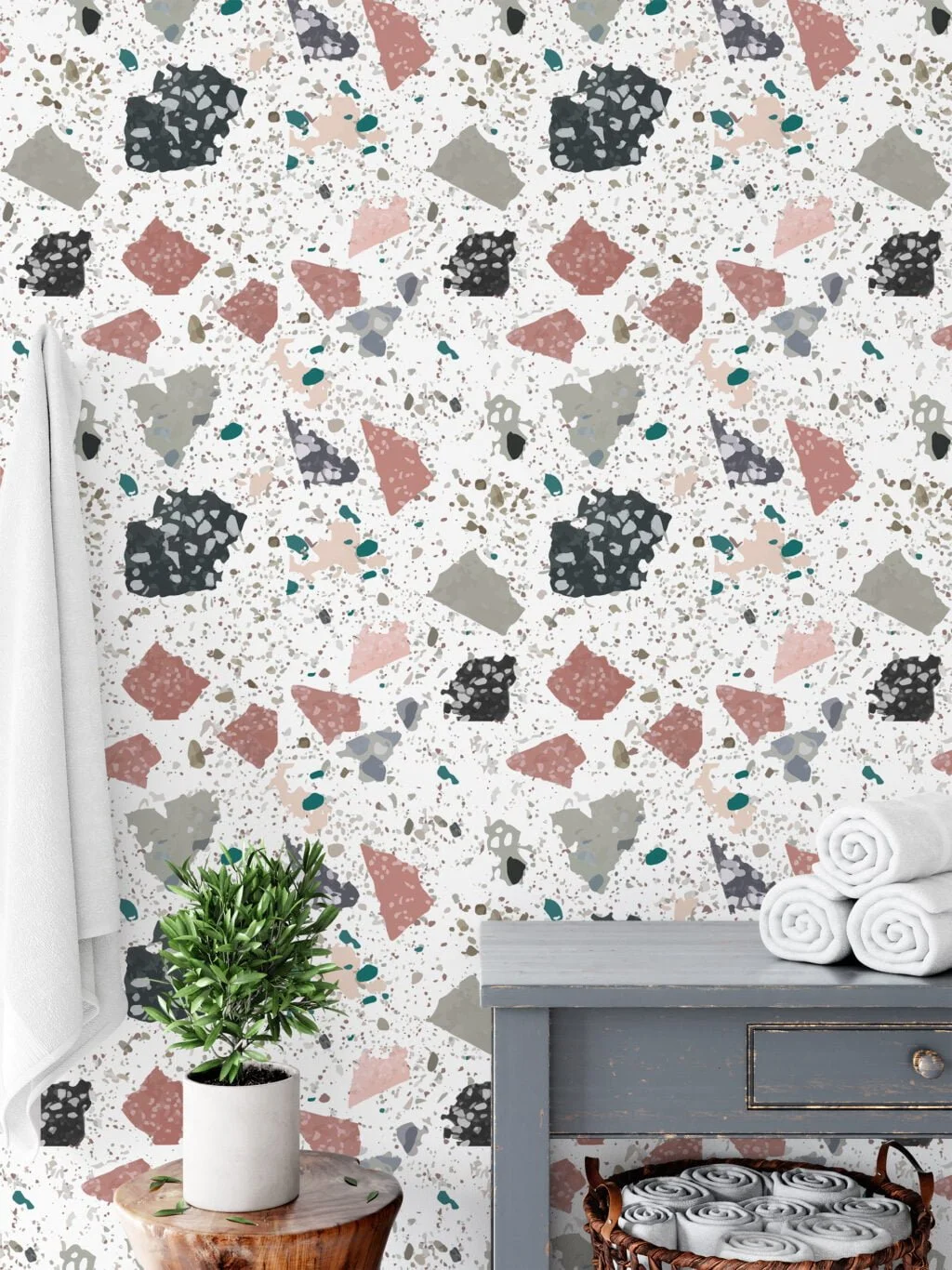 Large Neutral Colors Terrazzo Pattern Wallpaper, Abstract Speckled Design Peel & Stick Wall Mural