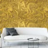 Sparkly Gold Yellow Marble Illustration Wallpaper, Abstract Liquid Gold Swirl Peel & Stick Wall Mural