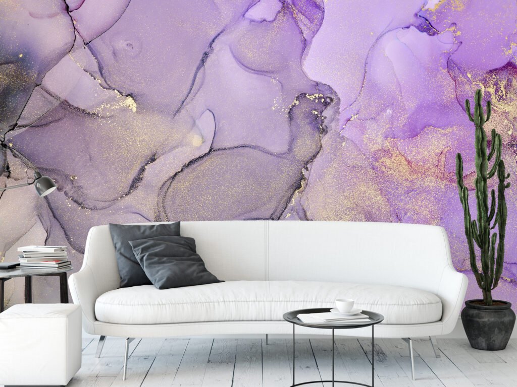 Light Purple And Brown Alcohol Ink Art Marble Wallpaper, Mystical Mauve Marble Peel & Stick Wall Mural