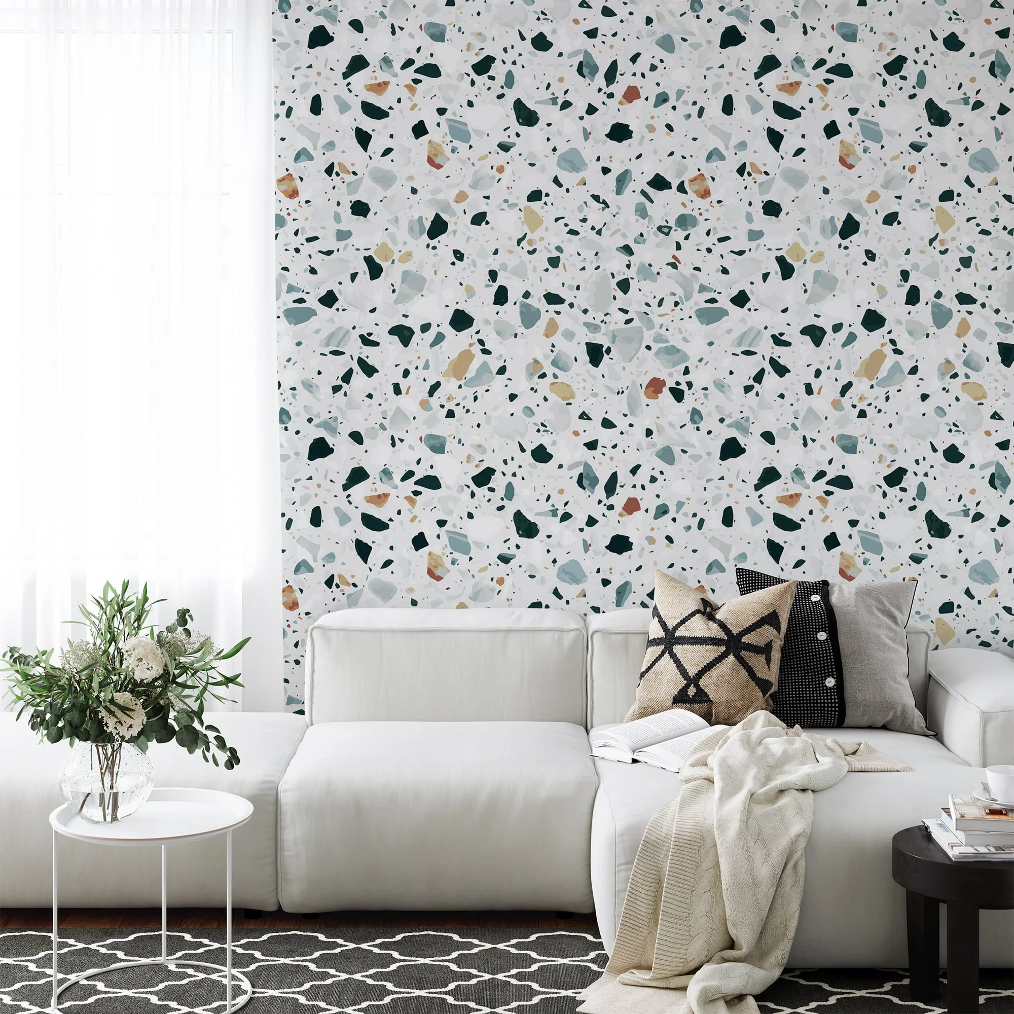 Terrazzo Illustration Wallpaper, Modern Terrazzo Speckle Peel & Stick Wall Mural