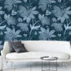 Abstract Floral Illustration Wallpaper, Winter Blooms Line Art Peel & Stick Wall Mural