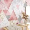 Grey And Pink Geometric Shaped Wallpaper With Frosted Texture Effect, Modern Triangular Peel & Stick Wall Mural