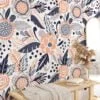 Abstract Floral Flat Art Style Wallpaper, Modern Nature Design Peel & Stick Wall Mural