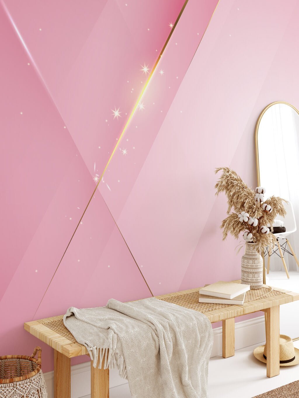 Abstract Modern Pink Shades With A Spark Wallpaper, Geometric Luxury Peel & Stick Wall Mural