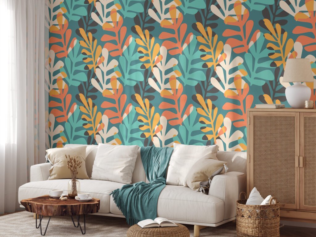 Abstract Large Tropical Leaves Flat Art Design Wallpaper, Contemporary Nature Design Peel & Stick Wall Mural