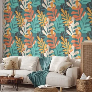 Abstract Large Tropical Leaves Flat Art Design Wallpaper, Contemporary Nature Design Peel & Stick Wall Mural