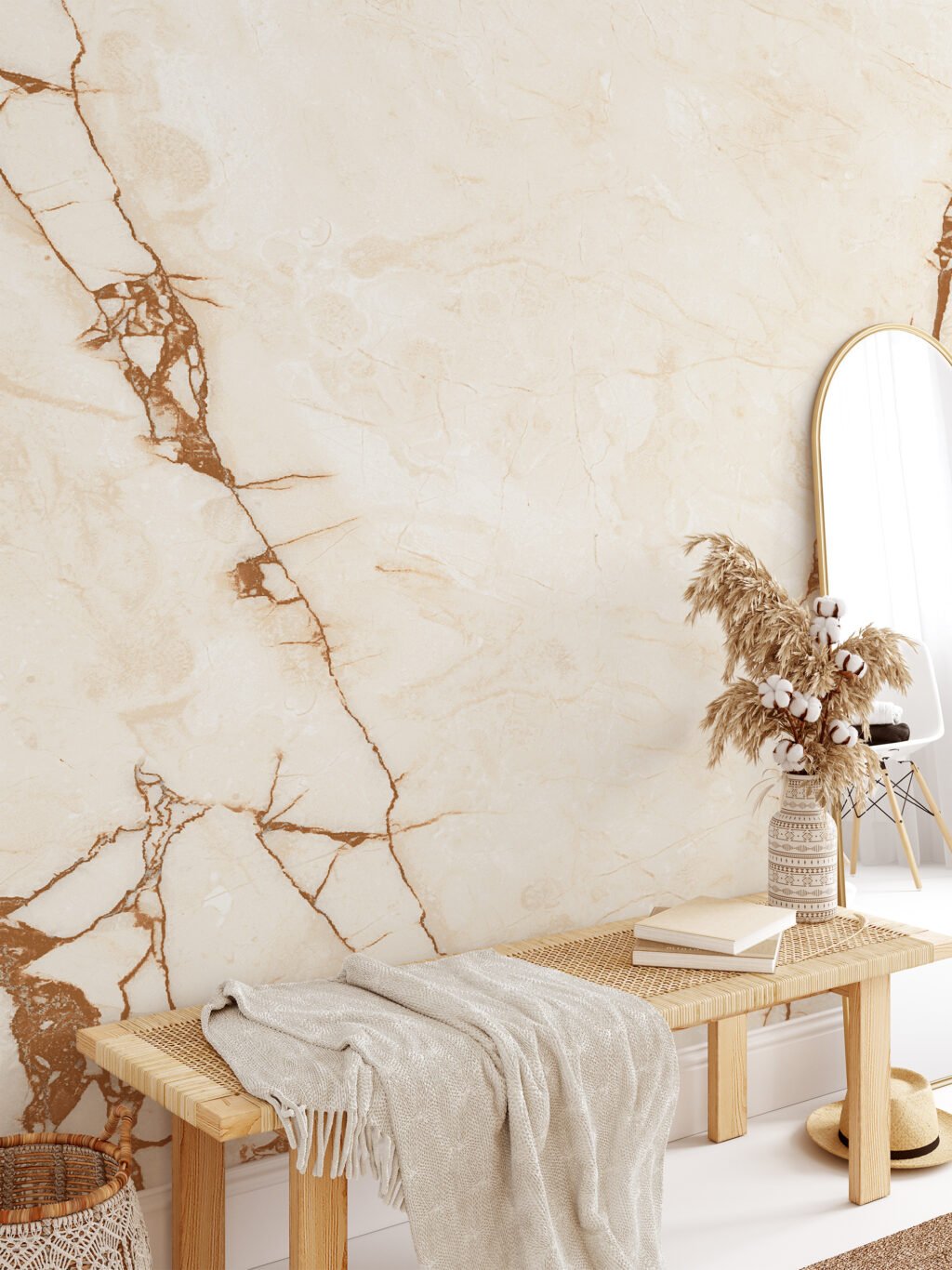 Beige Stone Marble Wallpaper, Luxurious Natural Stone Design Peel & Stick Wall Mural