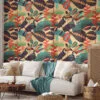 Retro Tropical Illustration With Toucans Wallpaper, Vibrant Jungle Peel & Stick Wall Mural