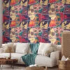Retro Comic Book Pages With Faces Pattern Illustration Wallpaper, Retro Pop Art Faces Peel & Stick Wall Mural