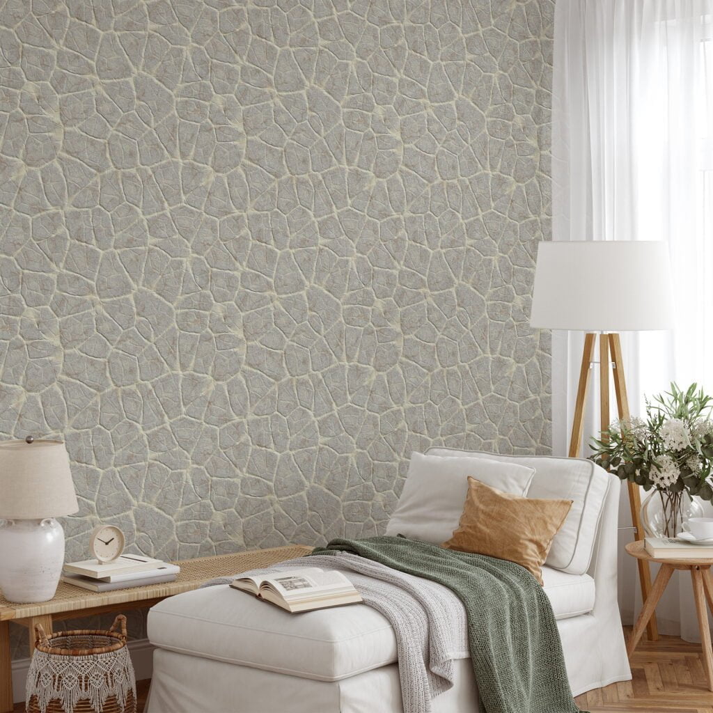 Desert Cracked Stones Pattern Wallpaper, Neutral Toned Faux Surface Design Peel & Stick Wall Mural