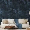 Dark Blue Flower And Roses Floral Pattern Illustration Wallpaper, Midnight Garden Peel & Stick Wall Mural