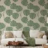 Abstract Green Monstera Leaves Illustration Wallpaper, Timeless Green Leaf Peel & Stick Wall Mural