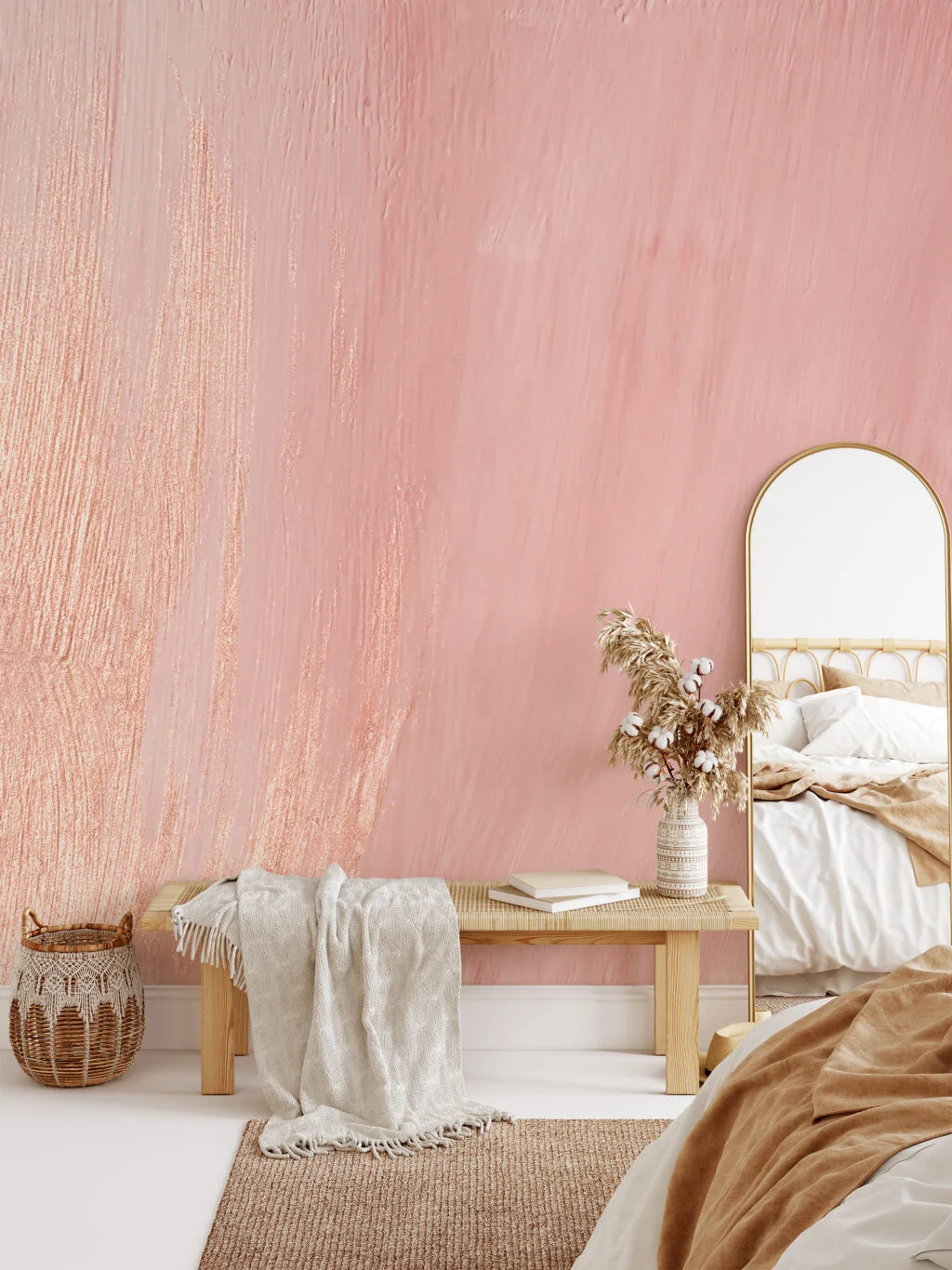 Rose Gold Marble Stroke Wallpaper, Luxe Faux Finish Design Peel & Stick Wall Mural