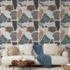 Abstract Leopard Print Illustration Wallpaper, Animal Monochrome & Brown Wall Design Peel & Stick Wall Mural