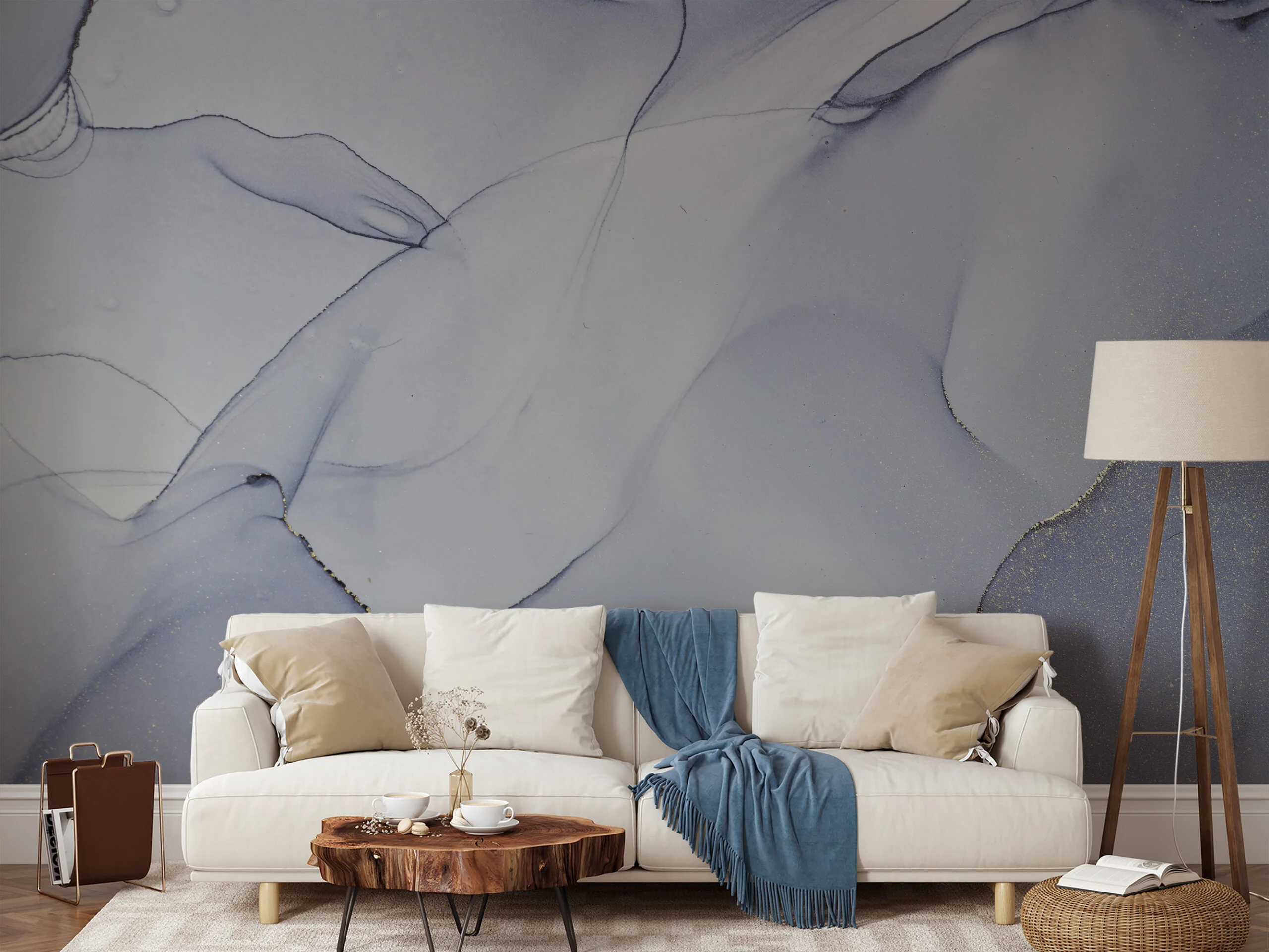 Indigo Blue Alcohol Ink Art Marble Wallpaper, Icy Blue Marble Peel & Stick Wall Mural