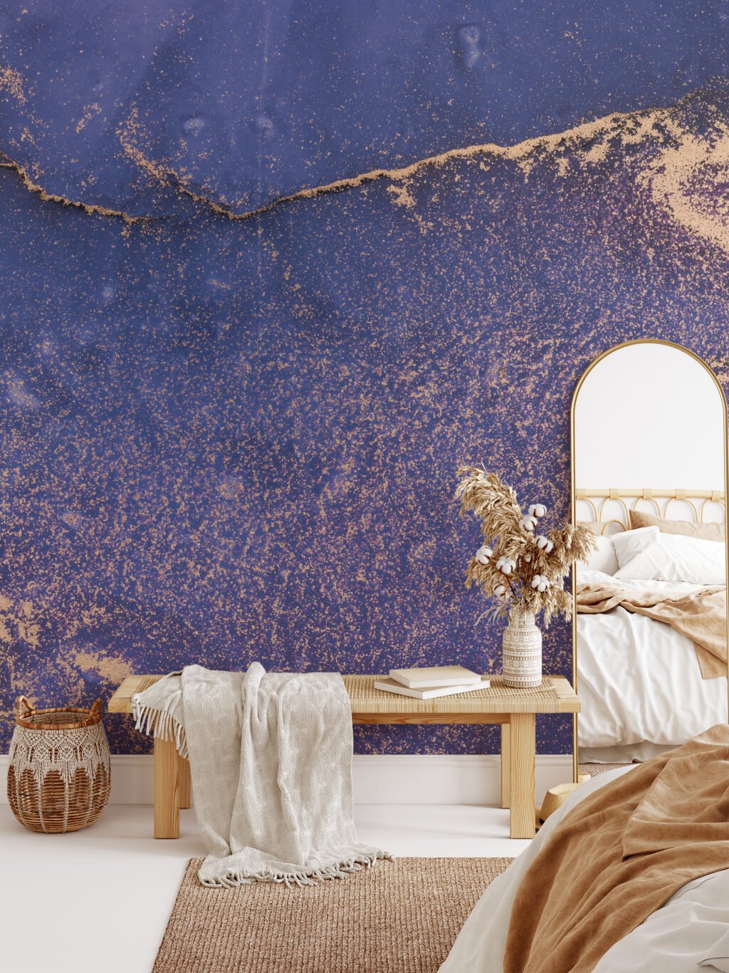 Dark Blue And Purple Gold Alcohol Ink Art Marble Wallpaper, Starry Night Blue Peel & Stick Wall Mural