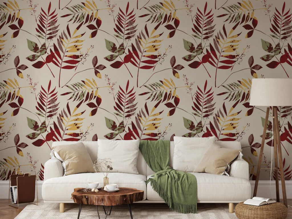 Vintage Branches Illustration Wallpaper, Autumn Harmony Leaves Peel & Stick Wall Mural