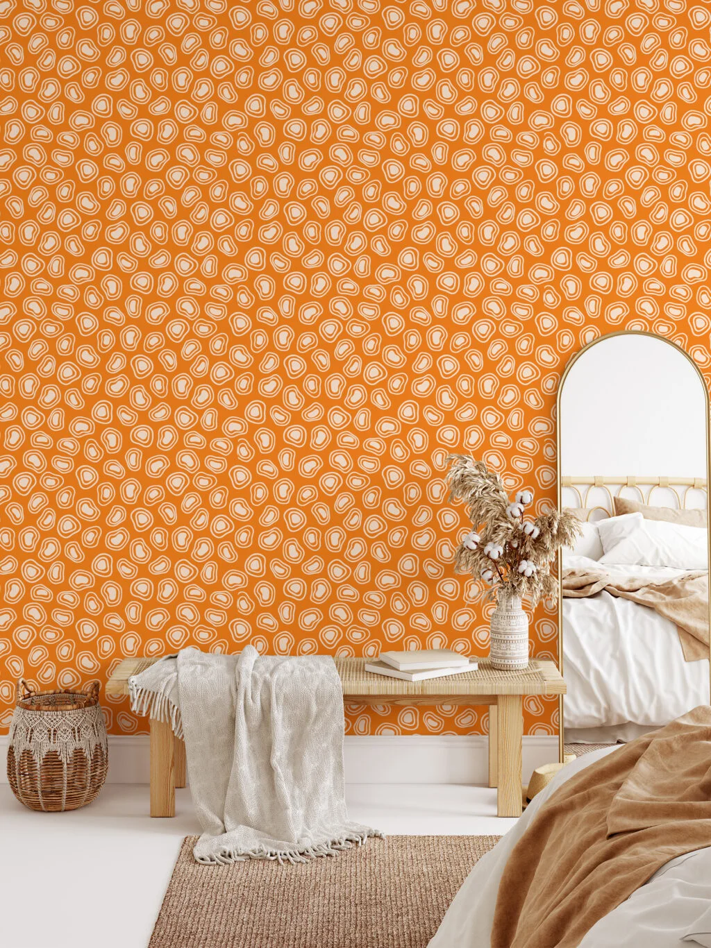 Retro Orange Shape Pattern Illustration Wallpaper, Abstract Geometric Pattern Peel & Stick Wall Mural