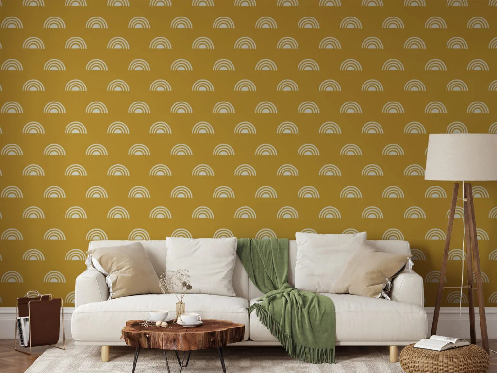 Yellow Boho Pattern Illustration Wallpaper, Chic Sunny Arches Peel & Stick Wall Mural