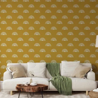 Yellow Boho Pattern Illustration Wallpaper, Chic Sunny Arches Peel & Stick Wall Mural